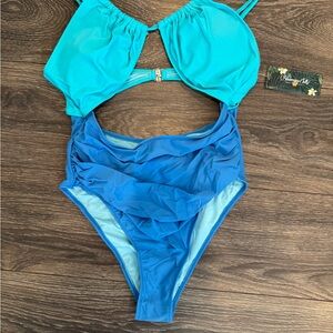 Blue and Teal Cutout Swimsuit